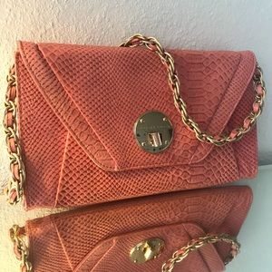 Elliott Lucca Faux Snakeskin Coral Clutch Handbag